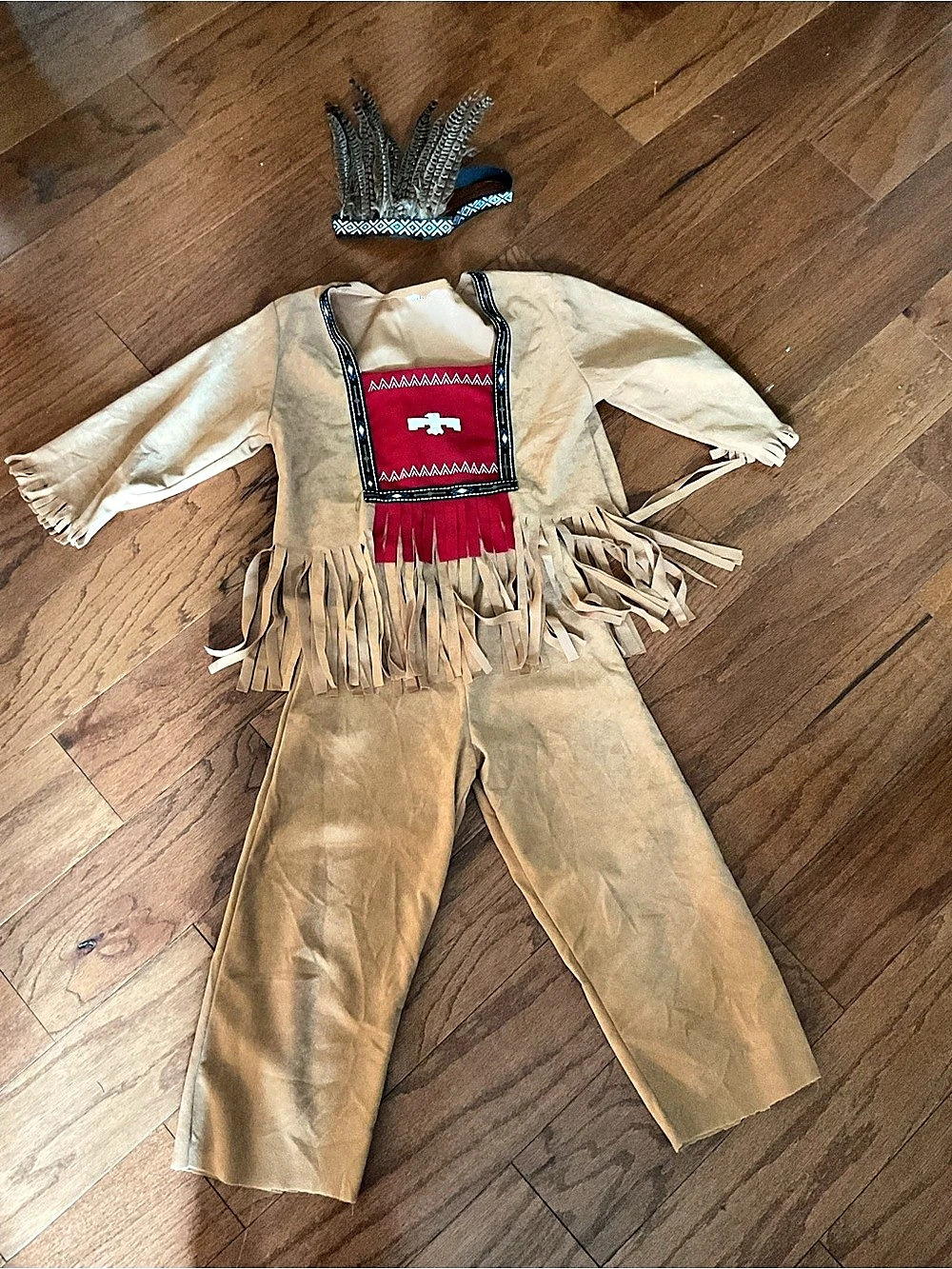 Kids Native-Inspired Fringed Costume Brown & Red